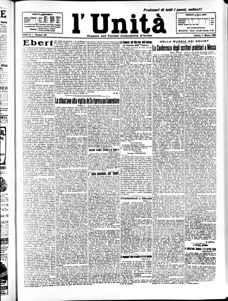 L'Unità : quotidiano degli operai e dei contadini